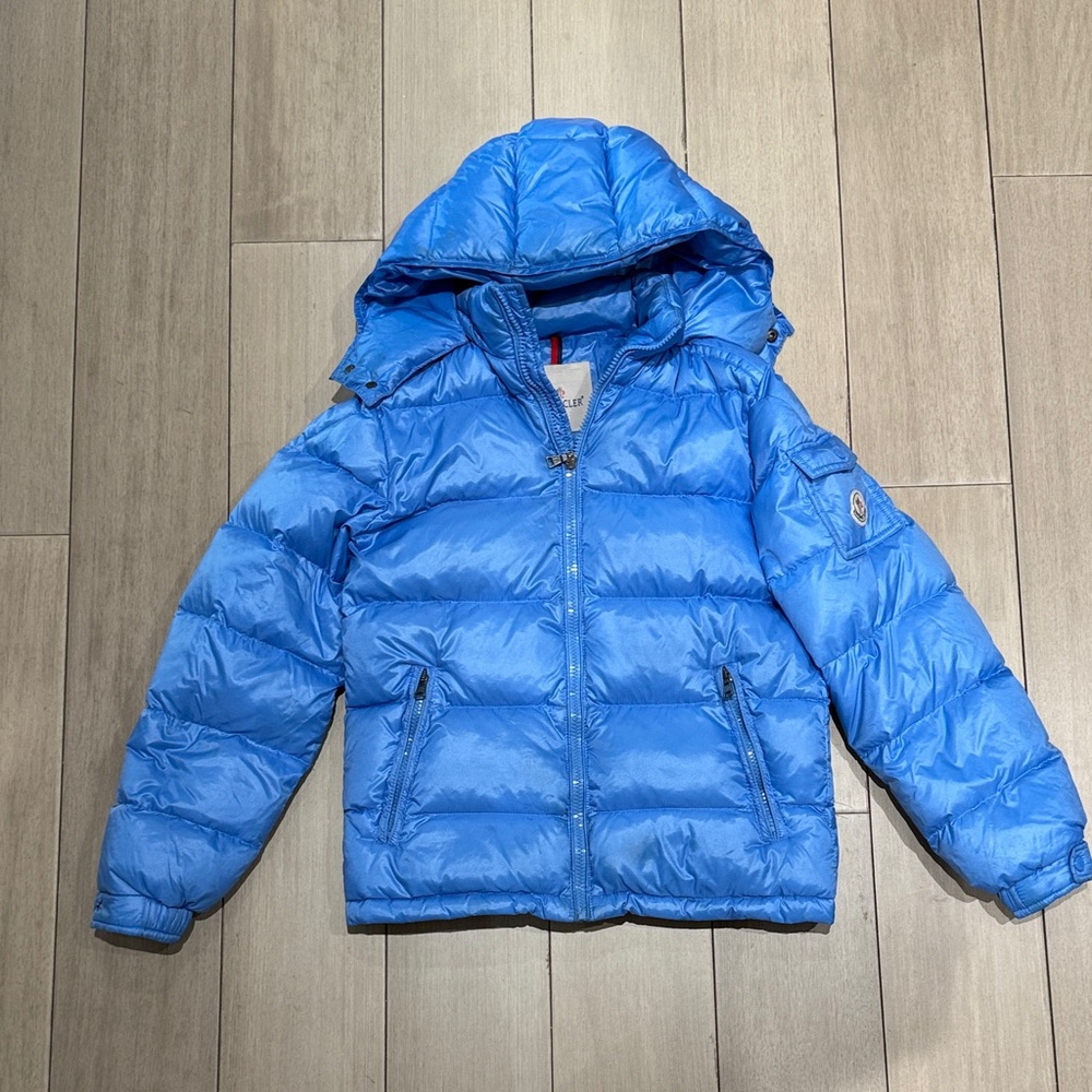 Moncler Kids Bright Blue Hooded Puffer Coat